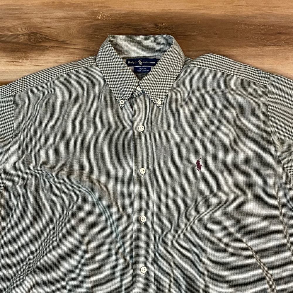 Vintage Ralph Lauren Shirt Large Blake Gingham Check Button Down Mens Green